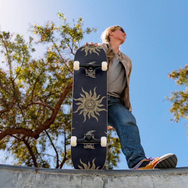 Skateboard Gold Moon Sun Mandala Blue Night Sky Motif (Extérieur 1)