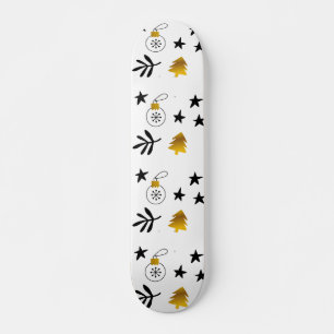 Skateboard Golden Christmas Pine Tree Star and Ornaments