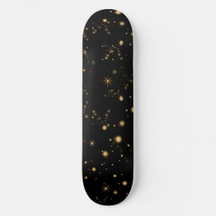 Skateboard Golden Yellow Stars Black Night Sky