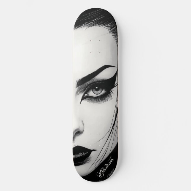 Skateboard Goth girl bold ink drawing (Recto)