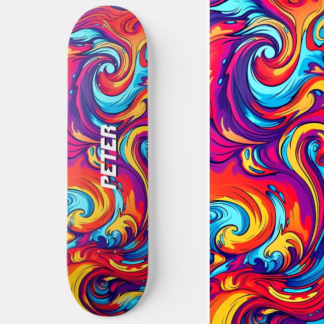 Skateboard Graffiti Abstrait en effervescence psychédélique u (Psychedelic Vibrant Abstract Swirl Urban Graffiti Skateboard)