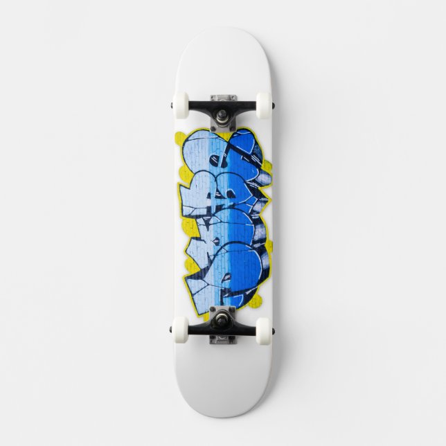 Skateboard Graffiti bleu sur un mur de briques (Recto)