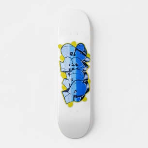 Skateboard Graffiti bleu sur un mur de briques