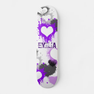 Skateboard graffiti coeur violet grunge nom personnalisé fil