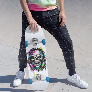 Skateboard Graffiti de crâne Street Art néon pour ados Cool 