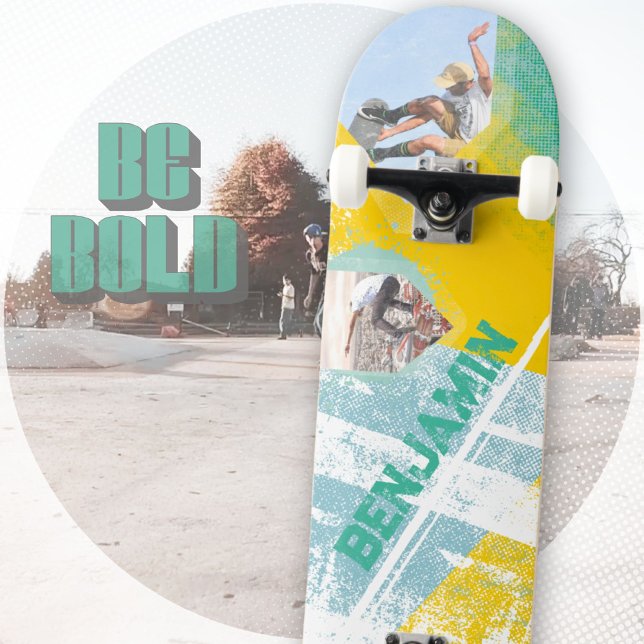 Skateboard Graffiti gris jaune Turquoise urbain (Grungy Yellow Teal Urban Street Graffiti Skateboard ©Susanne Sachers - Sunny Wanderlust 🌞✈️)