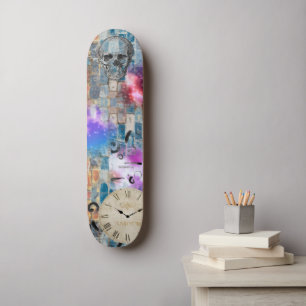 Skateboard Graffiti, Mur de briques, Crâne, Horloge, Graphiqu