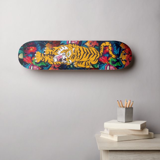 Skateboard Graffiti personnalisé Orange Tiger (Art mural (Horz))