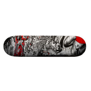 Skateboard Graffiti rouge et noir et blanc d'art de rue