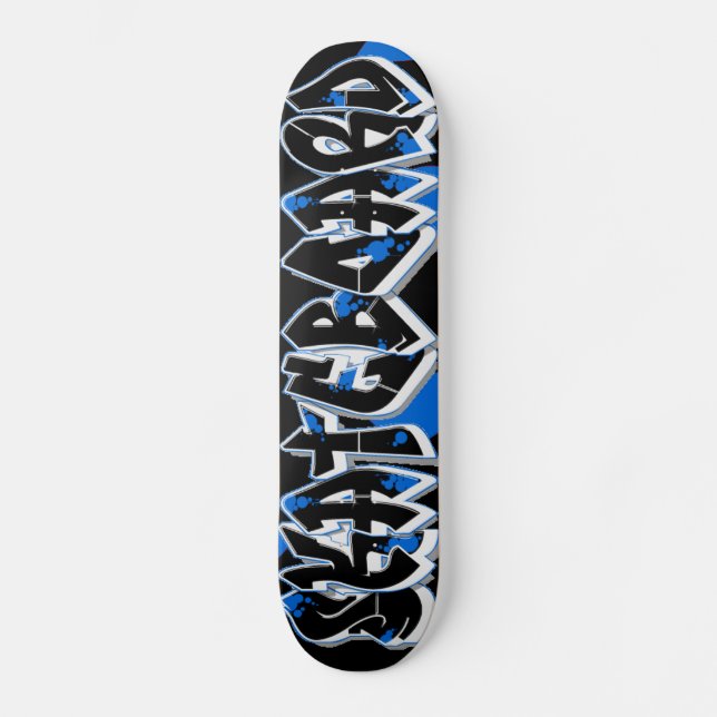 Skateboard Graffiti-Stil blau und schwarz (Vorderseite)