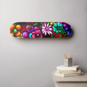 Skateboard Graffiti Style Fleurs & Ladybug rose violet rouge
