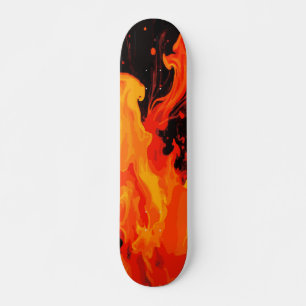 Skateboard Grande Flamme de Feu Art Abstrait sur Fond Noir