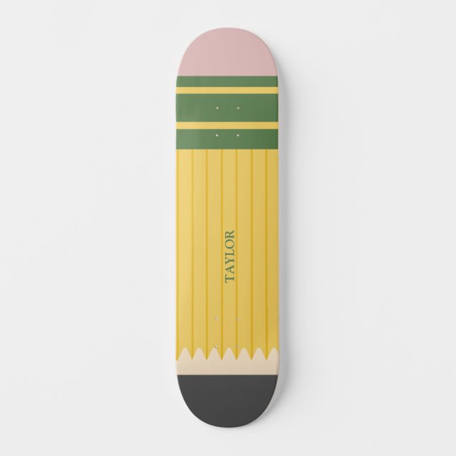 Skateboard Graphique en crayon de l'école jaune personnalisé (Recto)