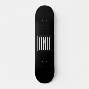 Skateboard Gras Moderne 3 Initiales Monogramme Blanc sur no