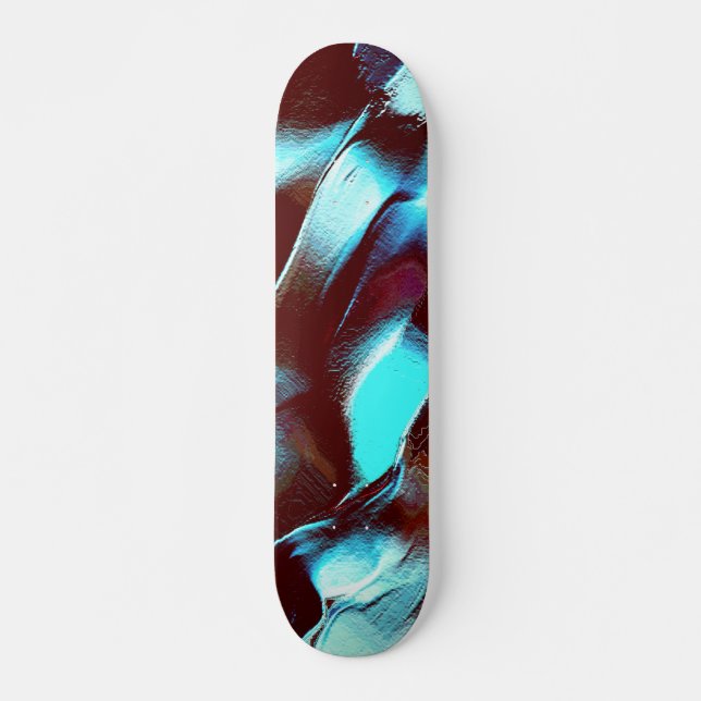 Skateboard Gravé de métal mat, en dégradé brun à cyan (Devant)