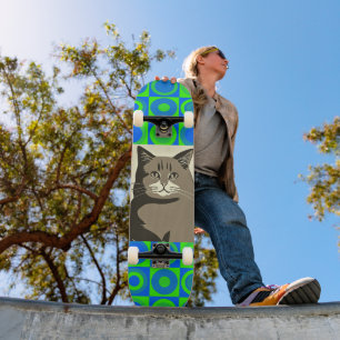 SKATEBOARD GRAY CAT ART CLAVIER