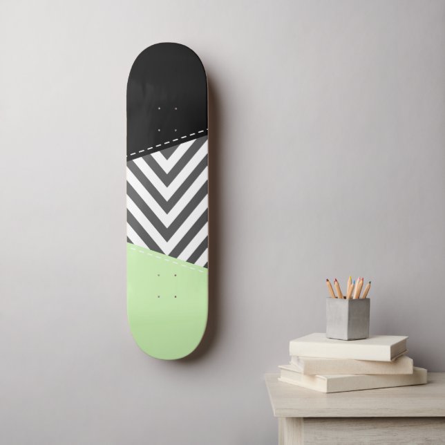 Skateboard Gray Zigzag, Gray Chevron, Zigzag Pattern, Mint (Art mural)
