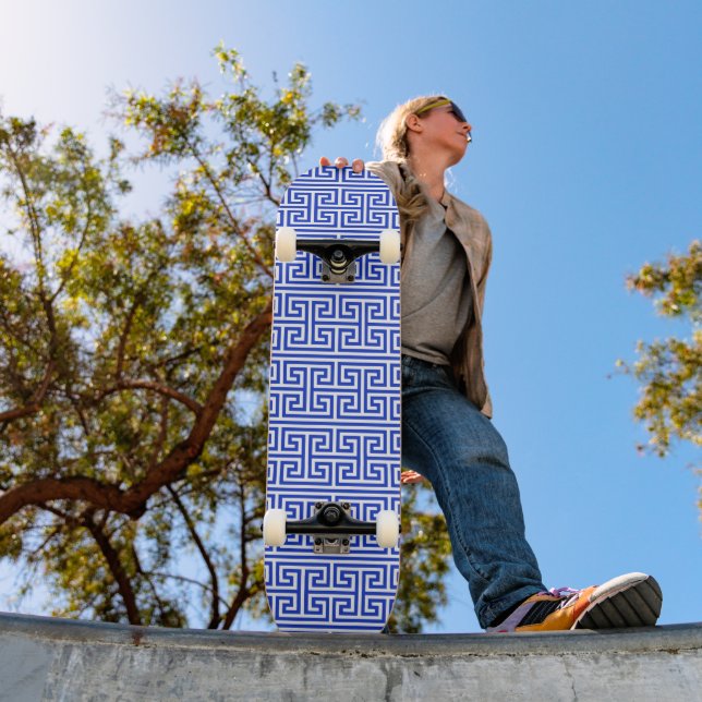 Skateboard Grec Meander Carré clé H Motif bleu (Extérieur 1)