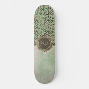 Skateboard Grille de marbre vert Leopard doré personnalisé