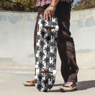 Skateboard Gris Blanc Tropical Palmiers Stripes Design