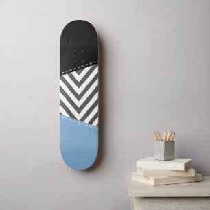 Skateboard Gris Zigzag, Gris Chevron, Motif Zigzag, Bleu