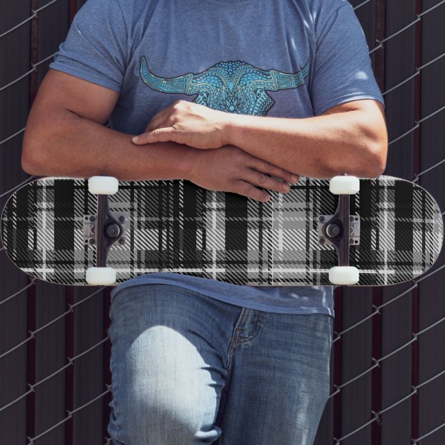 Skateboard Grund Black Blanc Flannel Plaid Tartan Design (Créateur téléchargé)
