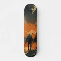 Skateboard Guerrero armado buscando un monstruo