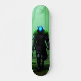 Skateboard Guerrero fantasma en oscuro bosque
