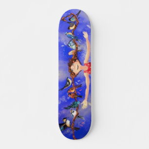 Skateboard Happy Girl with Birds