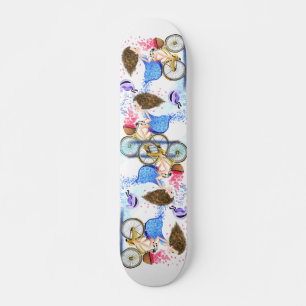 Skateboard Happy Young Girl On A Bike - Romantic - Drawing