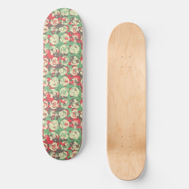 Skateboard Harmonie d'encre et de Rose - Motif transparent (Recto)