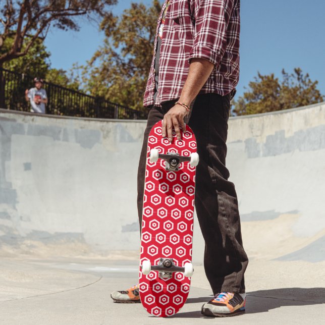 Skateboard - Hexagones blancs sur Red (Extérieur 2)
