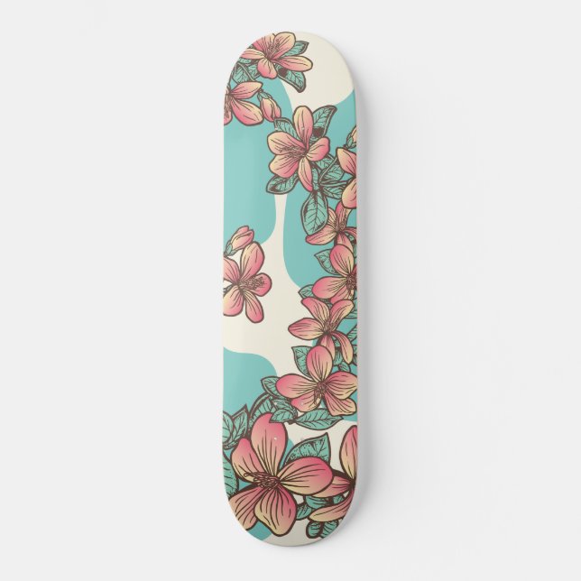 Skateboard Hibiscus hawaiian flowers aqua teal tropical (Recto)