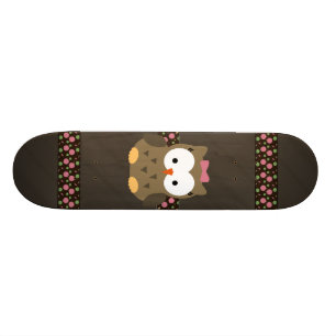 Skateboard Hibou mignon de bébé avec l'arc rose