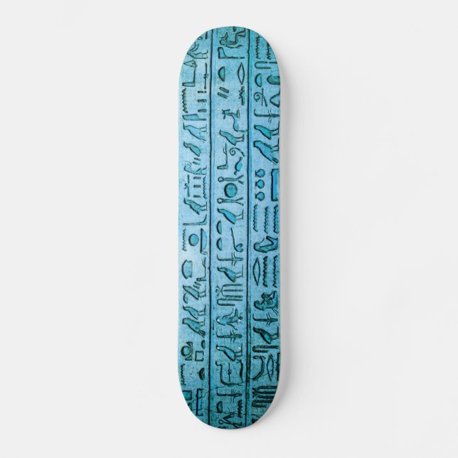 Skateboard Hiéroglyphes égyptiens antiques bleu (Recto)