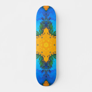 Skateboard Hippie psychédélique jaune et bleu
