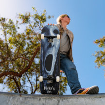 Hollow-eyed phantom witch etching on blue-black