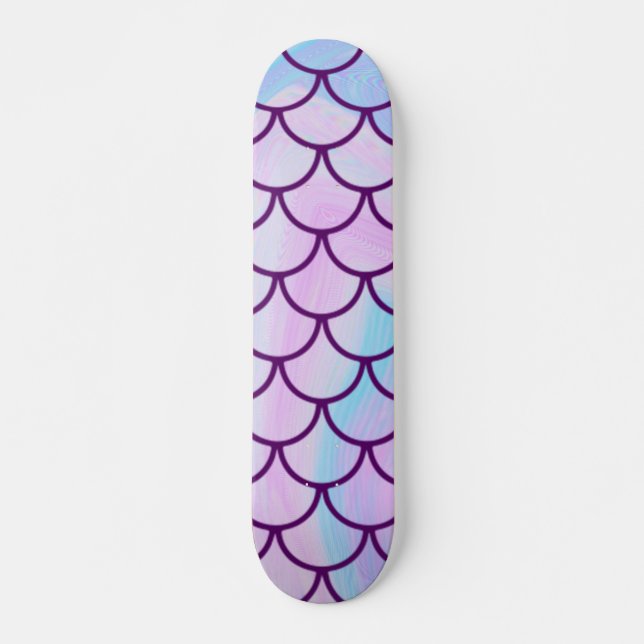 Skateboard Holographique Iridescente Sirène Épales Fille rose (Devant)
