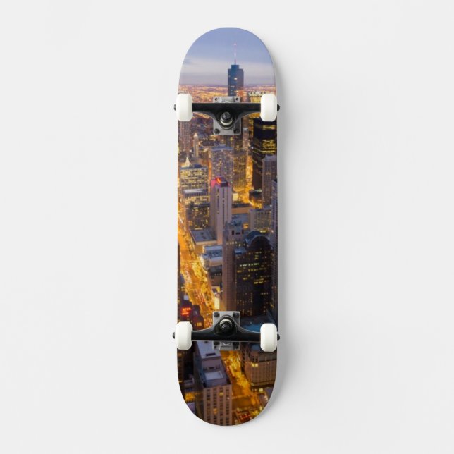 Skateboard Horizon du centre de Chicago au crépuscule (Recto)