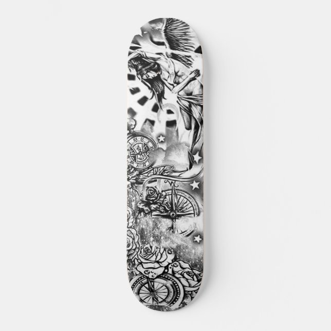 Skateboard Horloge Angel drapeau Rose Patinage Planche à roul (Recto)