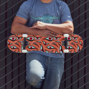 Skateboard Horreur mal yeux Motif rouge orange gothique