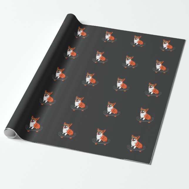 Skateboard Hund Corgi Sonnenbrille Skater Welpe Geschenkpapier (Ungerollt)