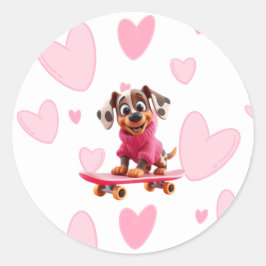 Skateboard-Hund-Valentinstag-Aufkleber Runder Aufkleber
