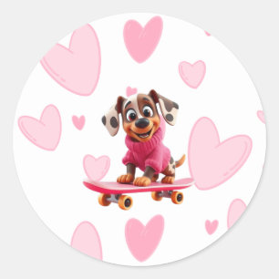 Skateboard-Hund-Valentinstag-Aufkleber Runder Aufkleber