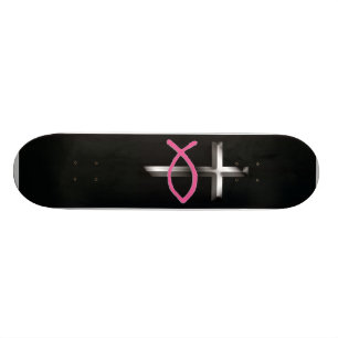 Skateboard Icthus et croix