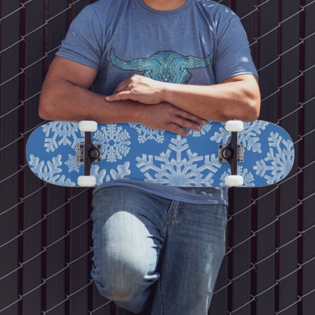 Skateboard Icy Blue Frosty Winter Frosty Snowflakes Noël (Extérieur 3)