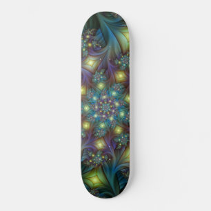 Skateboard Illuminé Abstrait brillant Turquoise violet Fracta