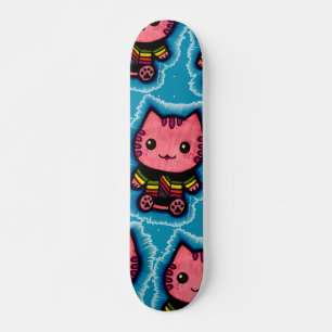 Skateboard Illusion optique de chat rose cerf-volant bleu éle