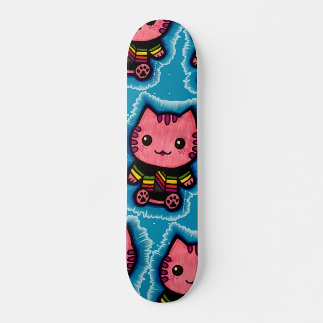 Skateboard Illusion optique de chat rose cerf-volant bleu éle (Devant)