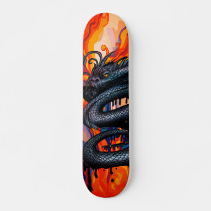 Skateboard Illustration d'art de dragon mystique feu